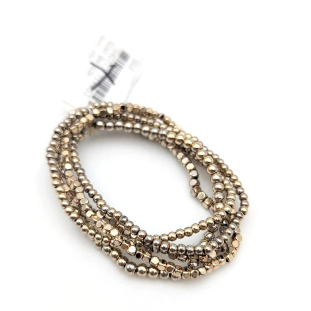 Panacea Gold & Silver Tone 5 Layer Beaded Stretch Bracelet Fashion Jewelry